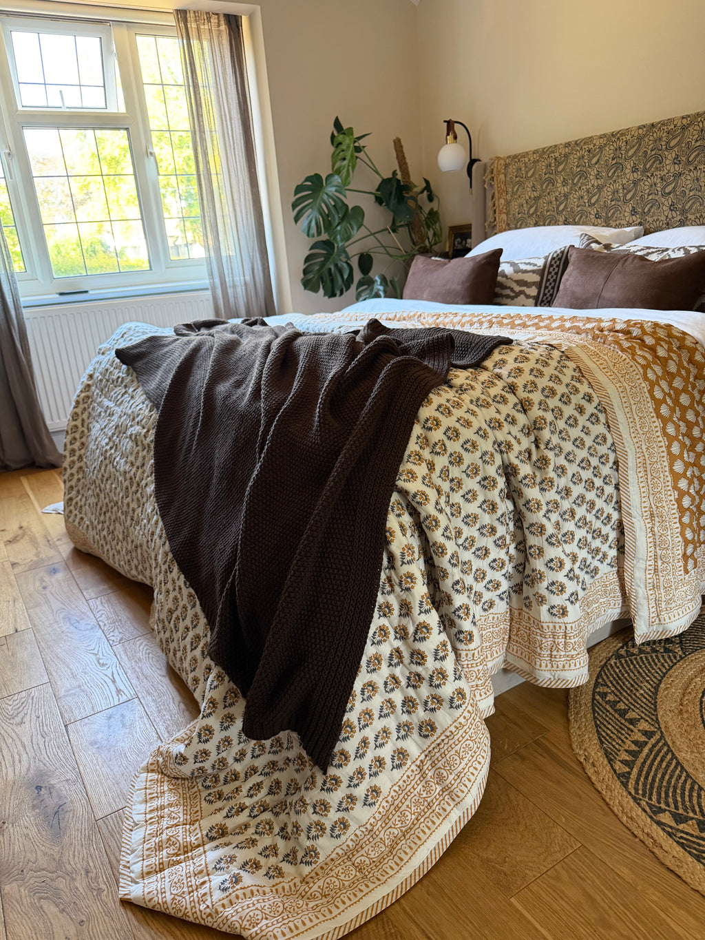 Handmade Block Printed Cotton Quilt – Super King 108” x 108”