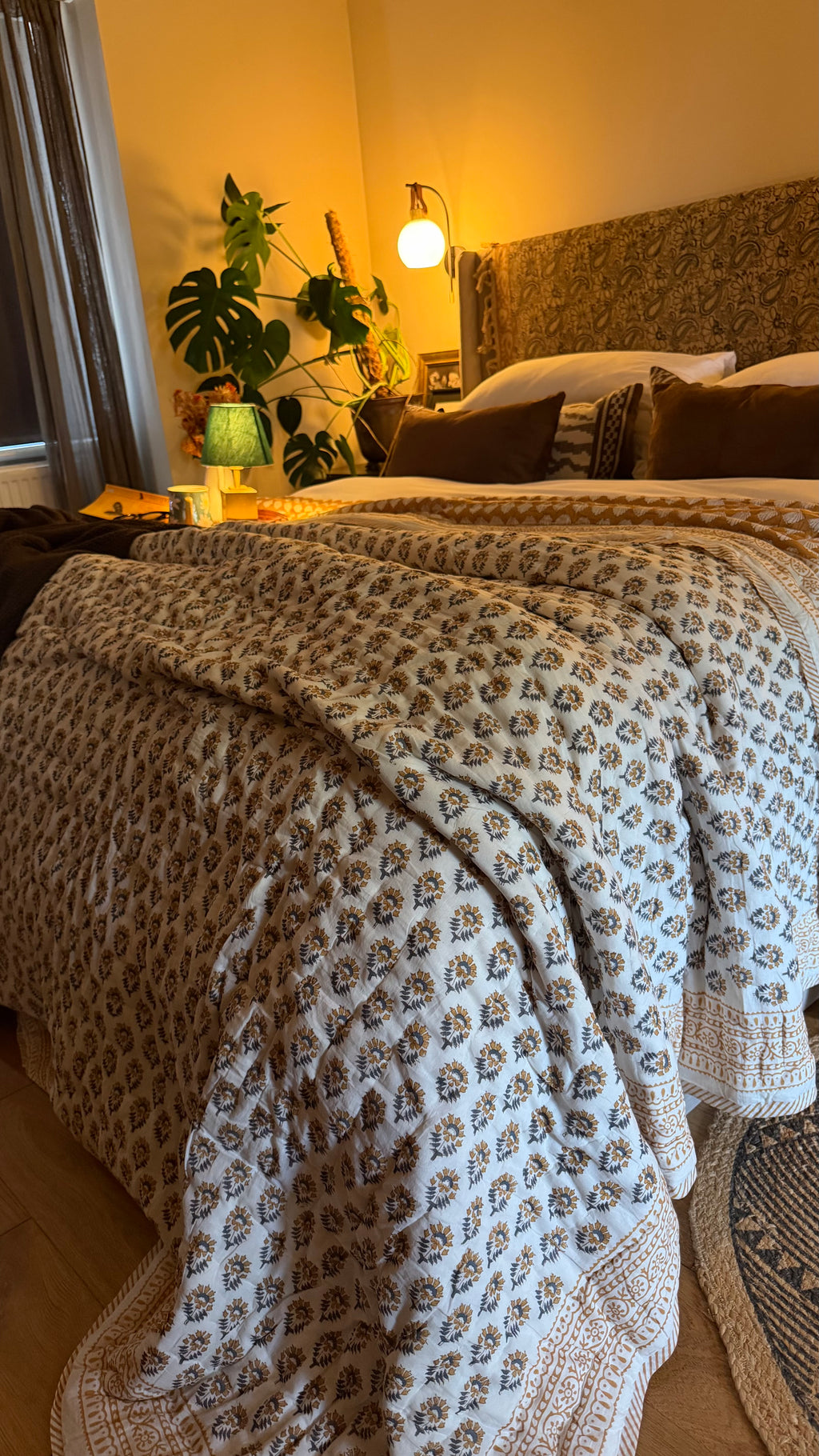 Handmade Block Printed Cotton Quilt – Super King 108” x 108”